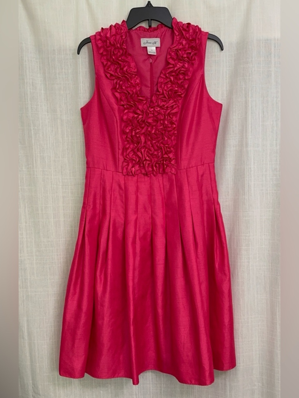 Jessica Howard Pink Ruffle V Neck Fit Flare Dress + Silver Belt - Size 12